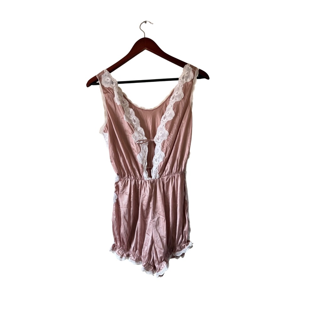 Vintage Jenelle of California Mauve Lace Trim Teddy Romper Lingerie Sleeveless